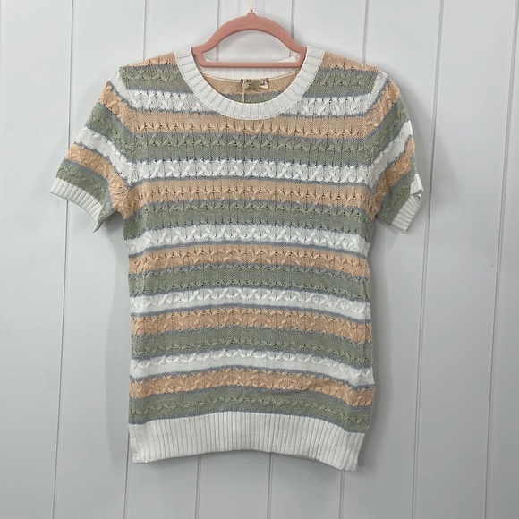 🆕Hem & Thread Sage/Coral Sweater Striped Short Sleeve Textured S,M & L - Picture 4 of 11